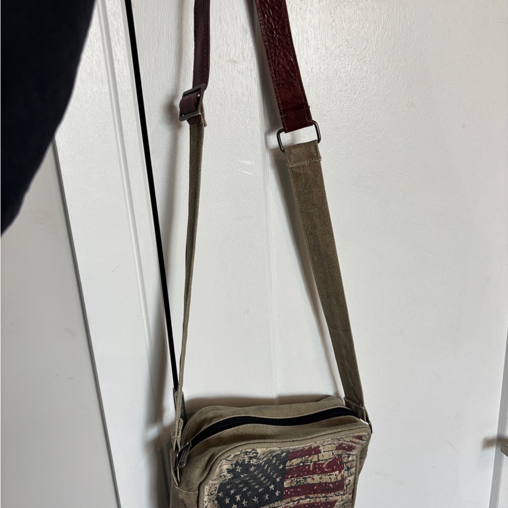 Canvas Crossbody Bag with American Flag Design